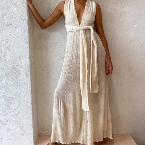 Savannah Morrow Pants - NWT Savannah Morrow Arun Jumpsuit Summer Tie Up Flowy Wide Leg Vacation Jumpsuit